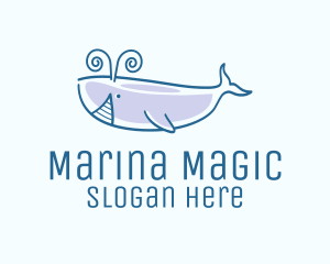 Blue Happy Whale logo design