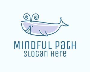 Blue Happy Whale logo design