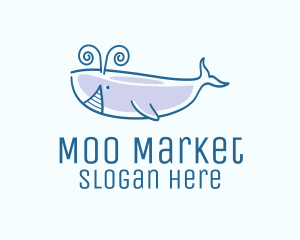 Blue Happy Whale logo design