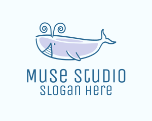 Blue Happy Whale logo design