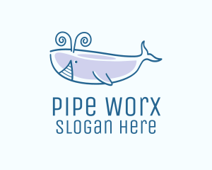 Blue Happy Whale logo design