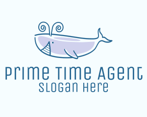 Blue Happy Whale logo design