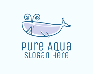 Blue Happy Whale logo design