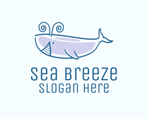 Blue Happy Whale logo design