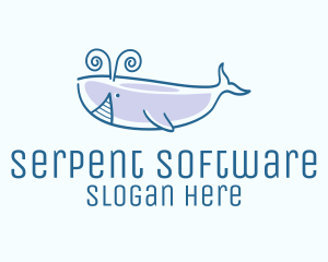 Blue Happy Whale logo design