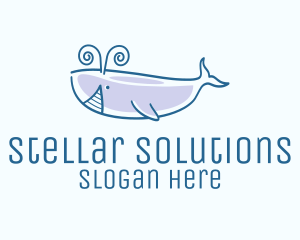 Blue Happy Whale logo design