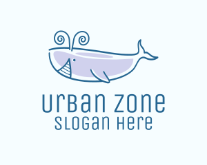 Blue Happy Whale logo design