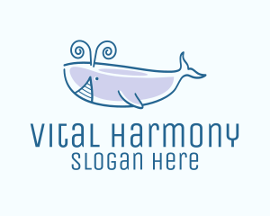 Blue Happy Whale logo design