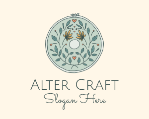 Flower Leaves Embroidery Craft logo design