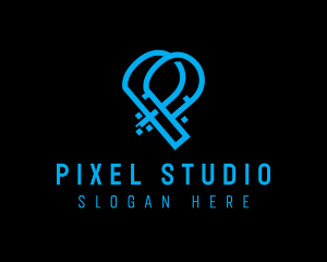 Cyber Digital Pixel Letter P logo design