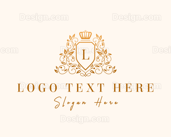 Floral Wreath Crown Shield Logo