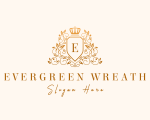 Floral Wreath Crown Shield logo design