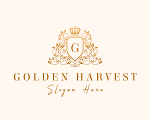 Floral Wreath Crown Shield logo design