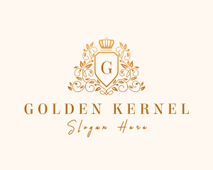 Floral Wreath Crown Shield logo design