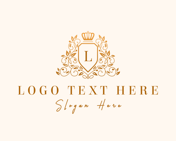 Floral Wreath Crown Shield logo