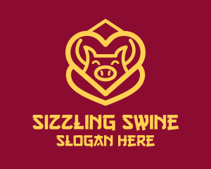 Golden Asian Pig logo design