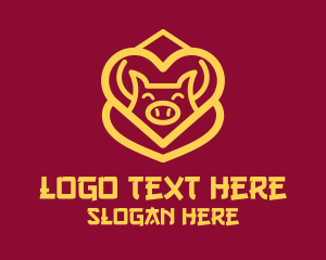 Heart - Golden Asian Pig logo design