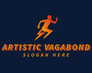 Running Athletic Electric Bolt logo design