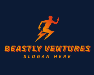 Running Athletic Electric Bolt logo design