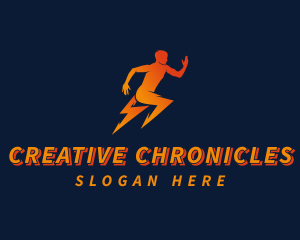 Running Athletic Electric Bolt logo design