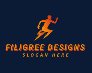 Running Athletic Electric Bolt logo design