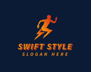 Running Athletic Electric Bolt logo design