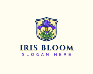 Flower Iris Shield logo design