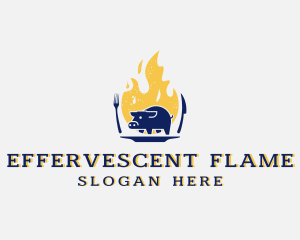 Pork Meat Flame Grill logo design