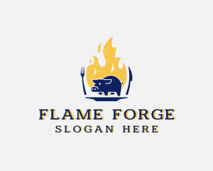 Pork Meat Flame Grill logo design