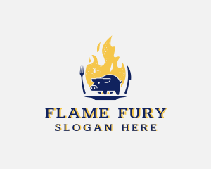 Pork Meat Flame Grill logo design