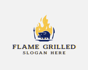 Pork Meat Flame Grill logo design