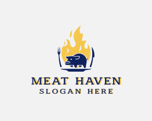 Pork Meat Flame Grill logo design