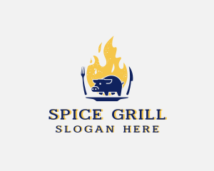 Pork Meat Flame Grill logo design