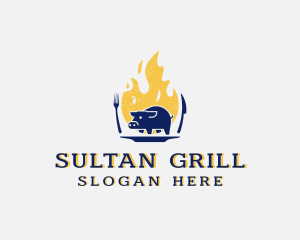 Pork Meat Flame Grill logo design