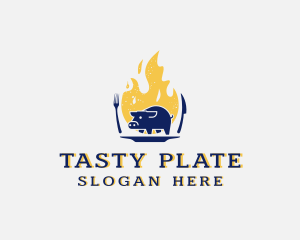 Pork Meat Flame Grill logo design