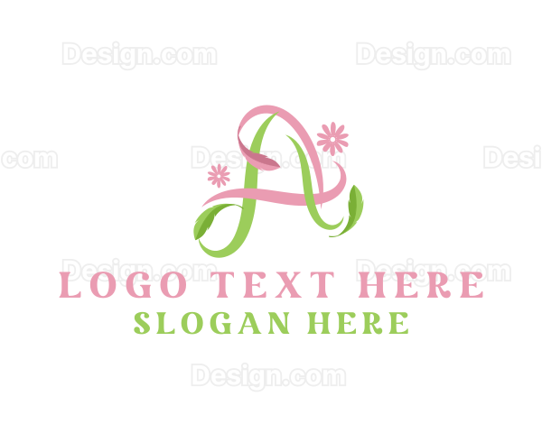 Floral Leaf Ribbon Letter A Logo