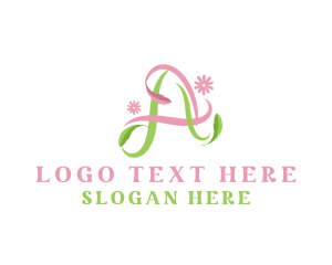 Floral Leaf Ribbon Letter A logo