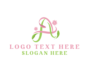 Floral Leaf Ribbon Letter A Logo