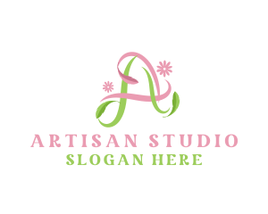 Floral Leaf Ribbon Letter A logo design