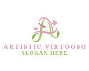 Floral Leaf Ribbon Letter A logo design