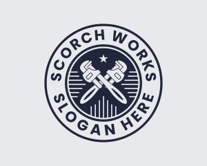 Pipe Wrench Plumber logo design