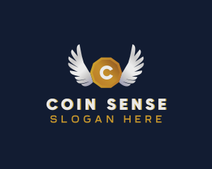 Winged Coin Cryptocurrency logo design