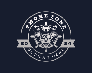 Skull Pirate Ship Helm logo design