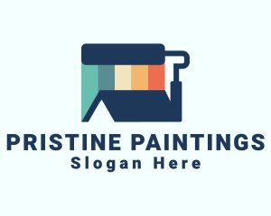 House Paint Renovation Paint Roller logo design