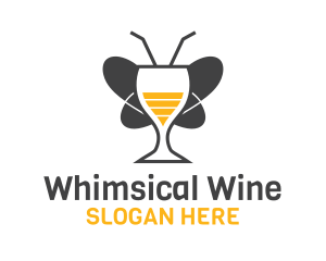 Butterfly Wine Glass logo design