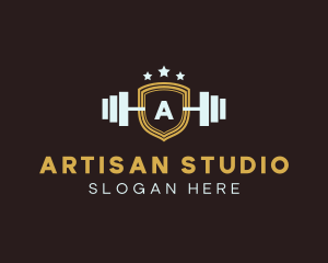 Barbell Weights Shield logo design