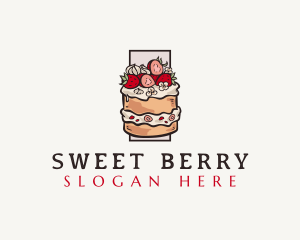 Strawberry Cake Dessert logo design