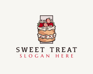 Strawberry Cake Dessert logo design