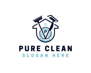 Home Cleaning Mop Broom logo design