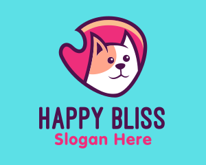 Happy Cute Pet Cat Badge logo design